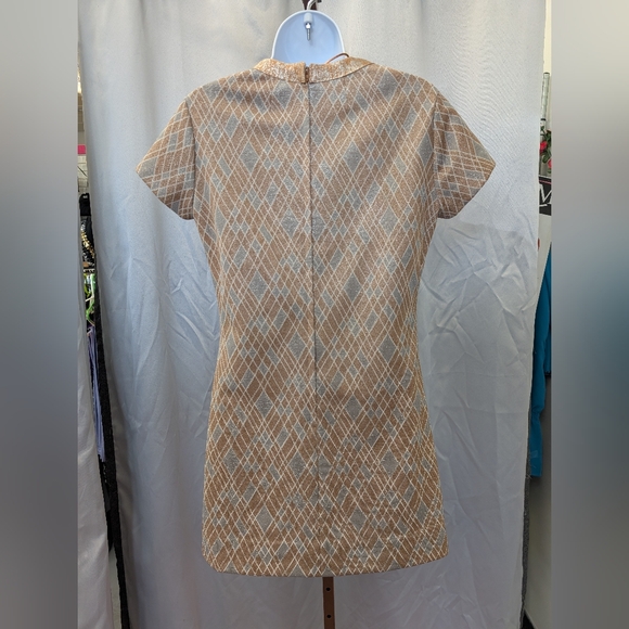 Chic Tan Plaid V-Neck Mini Dress - Picture 3 of 4